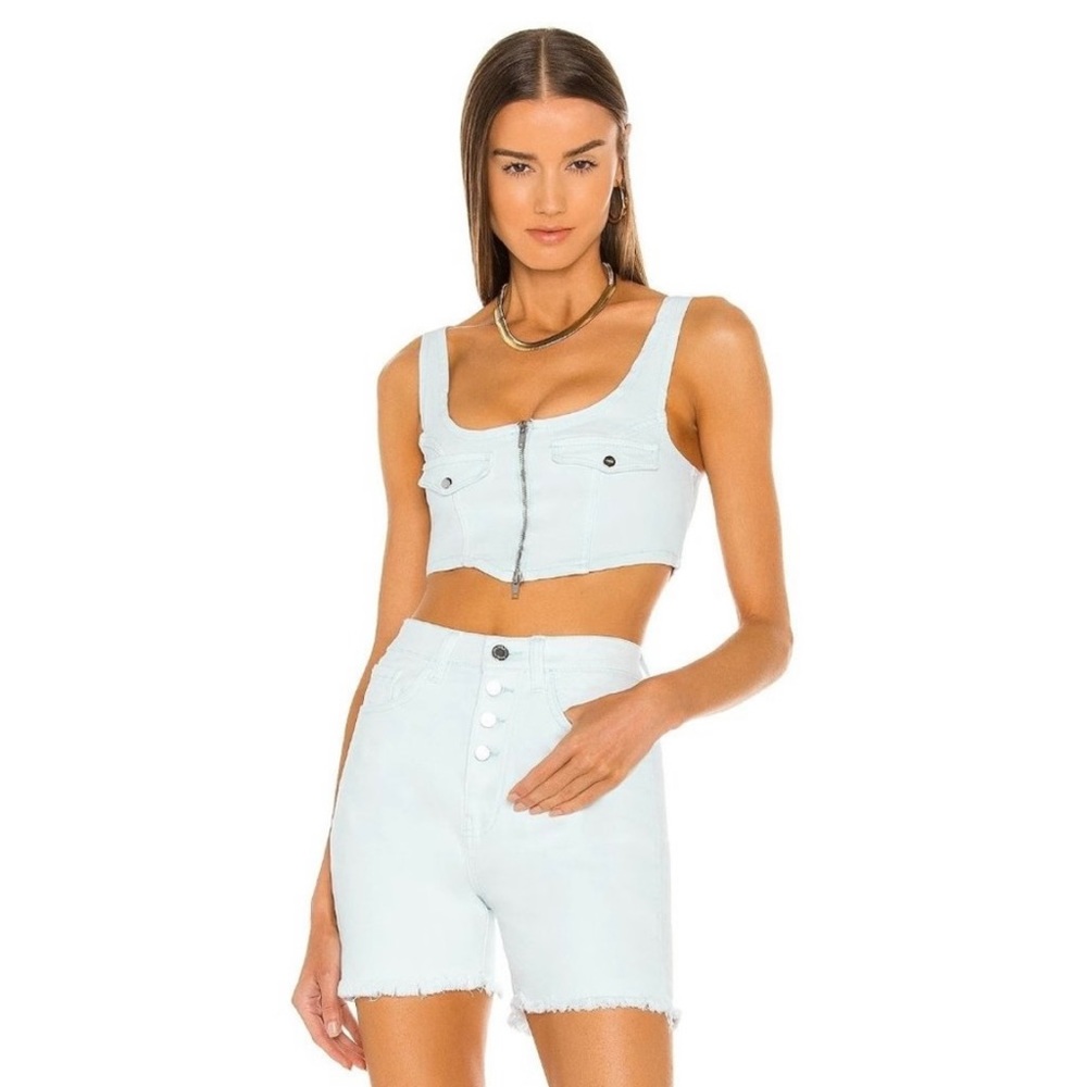 NWT WeWoreWhat Denim Cropped Corset Top